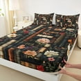 thumbnail image 3 of jejeloiu Ancient Book Bookshelf Queen Sheet Sets,Retro Rustic Flower Flat Sheet,Country Floral Queen Fitted Sheet For Adult,Breathable Home Decor,4pcs, 3 of 7
