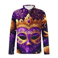 thumbnail image 5 of LMOIPLI Men's Mardi Gras Shirt Long Sleeve Dress Shirt Casual 1/4 Zip Lapel Shirts Party Carnival Printed Outfits Tops Purple L, 5 of 5