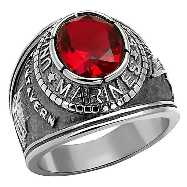 Trustmark Mens 5.0ct Simulated Ruby USA Marines Stainless Steel ...