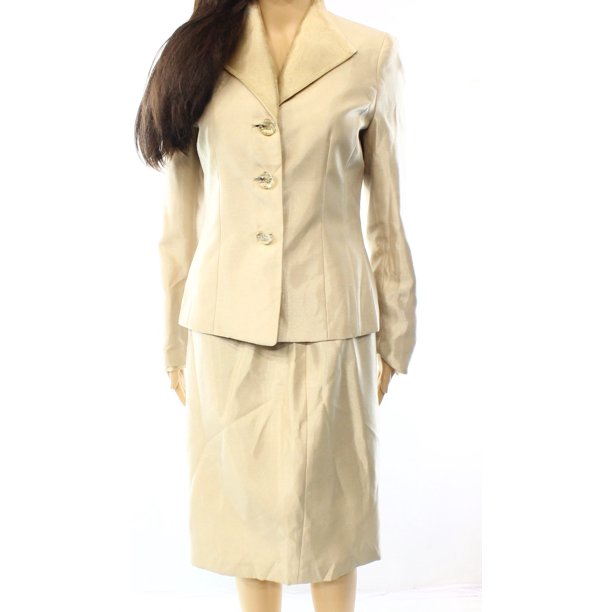Le Suit New Gold Women S Size 4 Shimmer Three Button Jacket Skirt Suit Set 200 Walmart Com Walmart Com