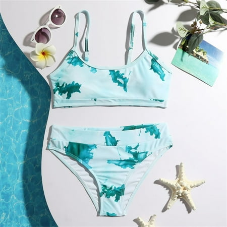 Quealent Baby Girl Swimsuit Girls 2 Piece Swimsuit Cute Bikini Bathing Suit Swimwear Cover up Sets (Blue 7-8 Years)