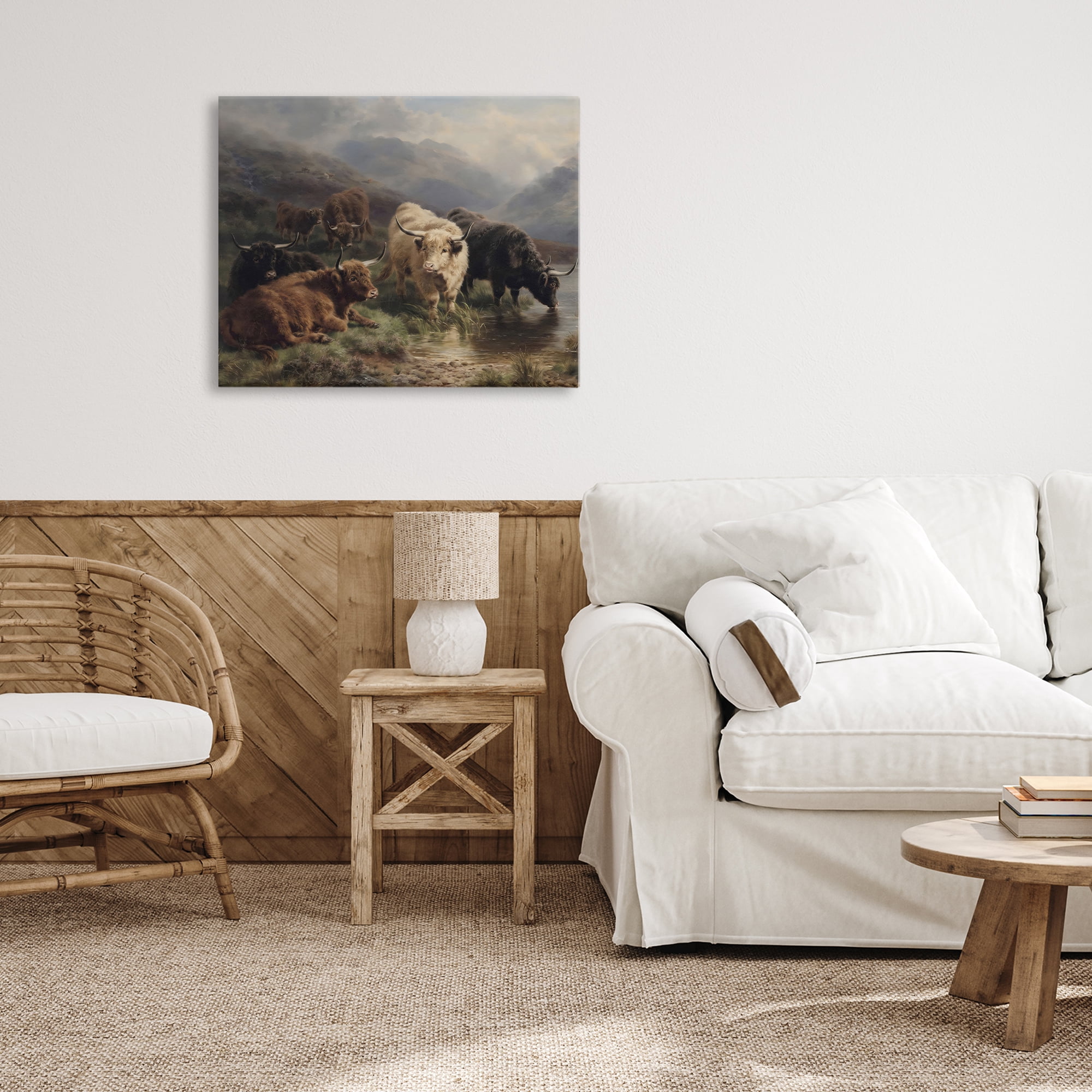Stupell Industries Highland Cows Beside Misty Loch Canvas Wall Art, design by Arlington Prints
