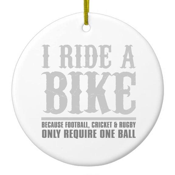 DistinctInk Hanging Ceramic Christmass Tree Ornament with Gold String - Great Gift / Present - 2 3/4 inch diameter - I Ride Bike - Sports Only Require 1 Ball