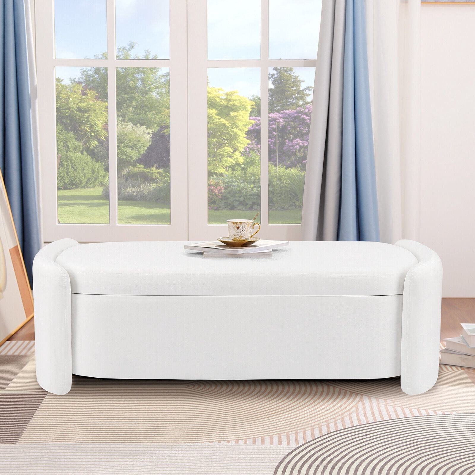 51" Storage Ottoman End of Bed Bench Upholstered Storage Footrest Stool for Bedroom Entryway, White