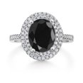 thumbnail image 2 of Gem Stone King 925 Sterling Silver Black Sapphire and White Moissanite Halo Engagement Ring for Women | 2.93 Cttw | Gemstone Birthstone | Size 8, 2 of 3