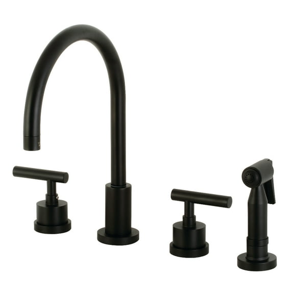 Kingston Brass KS8720CMLBS Manhattan Double-Handle Widespread Kitchen Faucet with Brass Sprayer, Matte Black