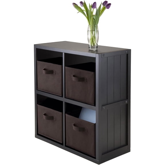 Contemporary Home Living 5-Piece Wainscoting Panel Shelf 2 x 2 with Fabric Baskets - 27" - Black