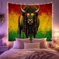 thumbnail image 2 of Braided Bison Against Red, Yellow and Green Stripes, Playful Digital Art for Wildlife Fans, Street Art Decor, Birthday Gift, Tapestry Wall Hanging for Man Cave and Living Room, 2 of 7