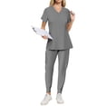thumbnail image 4 of MLQIDK Womens Scrubs Plus Size Scrub Joggers Stretchy V-Neck Scrub Tops and Pants Nurse Uniforms Medical Scrubs Clothing Set for Women Gray M, 4 of 4