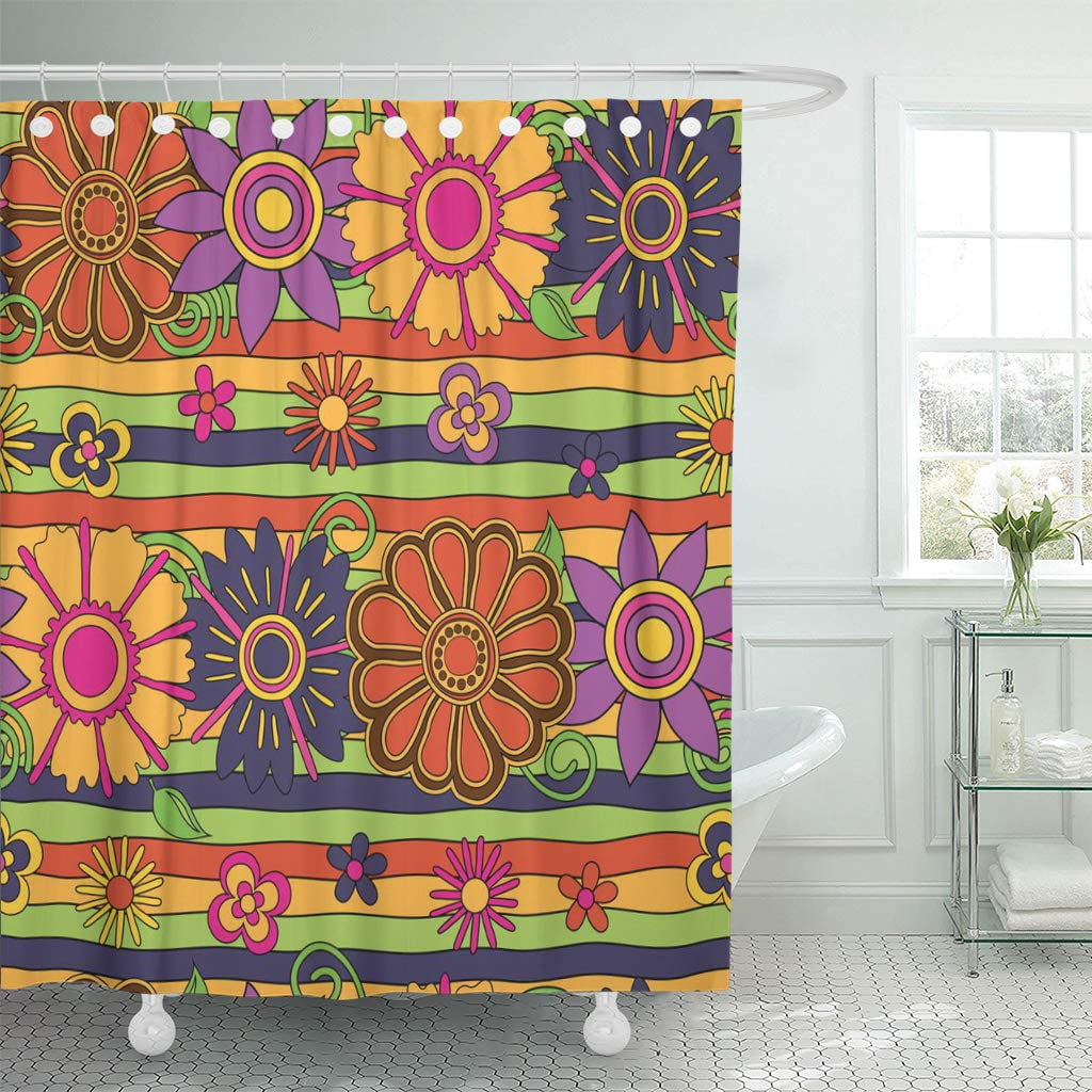 KSADK Ornate Psychedelic Flowers and Lines Bright in Hippie Stile 1960