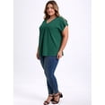 thumbnail image 2 of DARING DIVA Women's Plus Front Pleated V Neck Slit Sleeve Blouse 4X Dark Green, 2 of 5