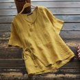 thumbnail image 2 of Mujeres verano moda casual suelta lino sólido manga corta cuello pico botón vendaje tops blusa Fridja  bn4850, 2 of 3