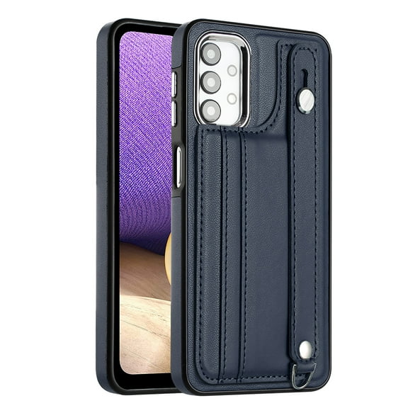 Nalacover Wallet Case for Samsung Galaxy A32 5G, Business PU Leather Unique Design Wristband Kickstand Credit Card Holder Slots Shockproof Scratch Resistant Phone Case for Samsung Galaxy A32 5G,Blue