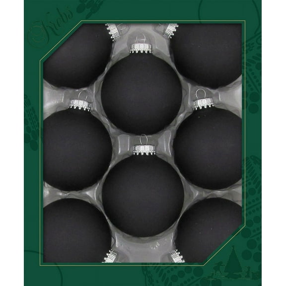 Glass Christmas Tree Ornaments - 67mm / 2.63" [8 Pieces] Designer Balls from Christmas By Krebs Seamless Hanging Holiday Decor (Velvet Ebony Black)