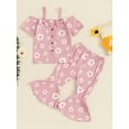 thumbnail image 2 of Nygoyerh Toddler Girls Floral Print Long Pants Sets 12M 18M 24M 3T 4T 5T Kids Short Sleeve Off Shoulder T-shirt with Bell Bottoms 2Pcs Little Girls Cute Summer Clothes, 2 of 9