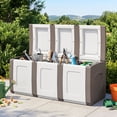 thumbnail image 4 of Gymax Deck Box Patio Container w/ Lockable Lid Weatherproof Plastic Storage Bin Brown & White, 4 of 9