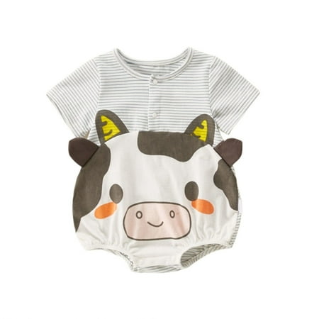 

Infant Romper Short Sleeve Jumpsuit Cow Cartoon Printed Crawl Clothes Harness Summer Daily Wear Child Newborn Playwear Summer Sunsuit