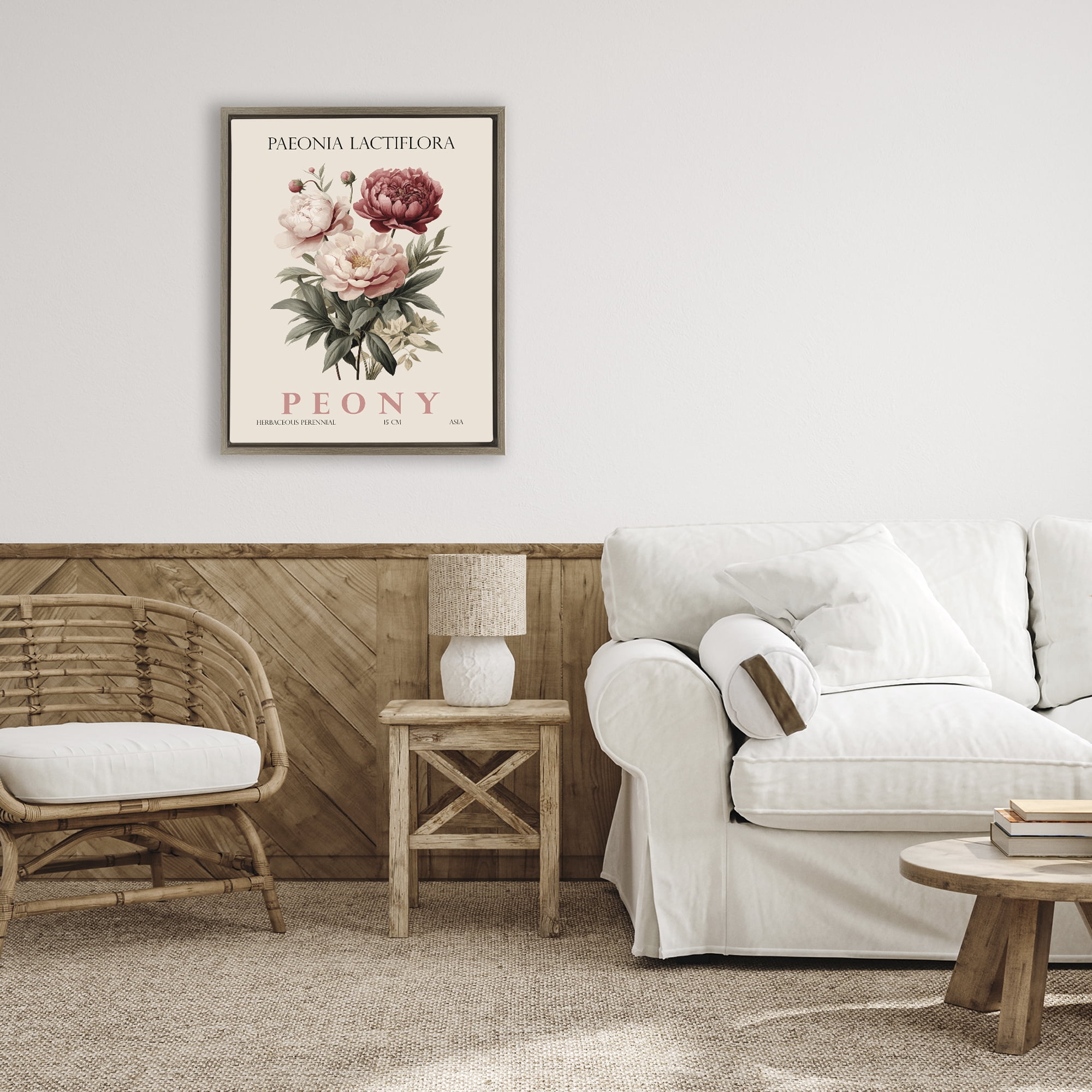 Stupell Industries Natural Peony Bundle Brown Framed Floater Canvas Wall Art, design by Christopher Giampietro