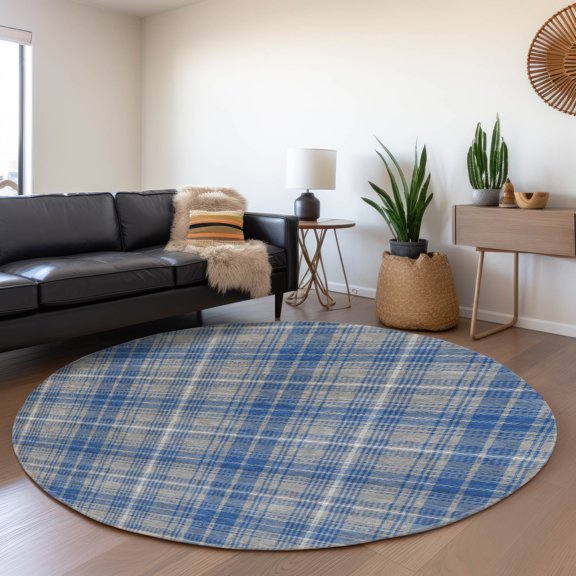 Addison Rugs Mayfield Premium Machine Washable Transitional Plaid Gray Round Rug, 8' x 8'