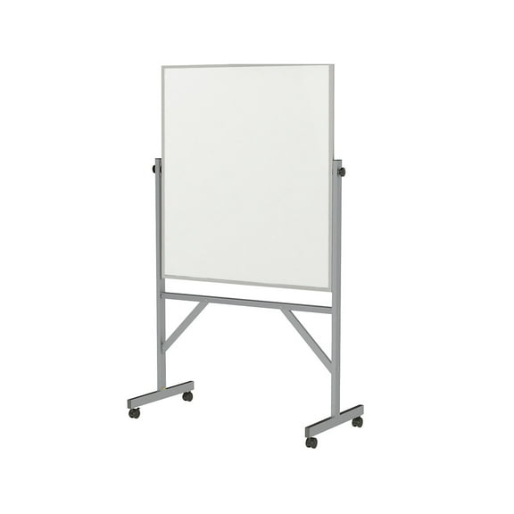 Ghent Manufacturing GHEARM1M143 Reversible Magnetic Porcelain Whiteboard with Satin Aluminum Frame & Stand, 36 x 48 in., White Surface