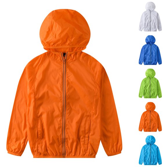 BiZtdJrK Boys Girls Lightweight Waterproof Rain Jacket Outdoor Sun Protection Hooded Raincoats Kids Full Zip Riding Sports Windbreaker Blue Ropa de Verano Para Mujer