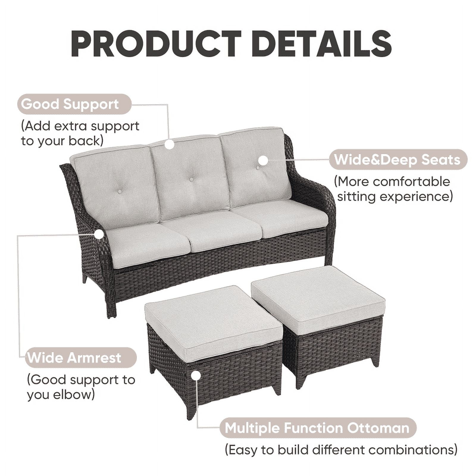 PARKWELL 5-Piece Outdoor Wicker Conversation Set Patio Furniture Couch Rocking Chairs Set with Ottoman,Beige