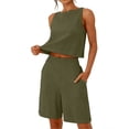 thumbnail image 2 of Costeam Womens 2 Piece Sleeveless Top and Loose Pocket Pants Set Solid Color Soft Stretch Fabric High Waist Casual Wide Leg Pant Outfit Suit, 2 of 6