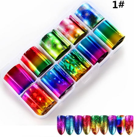 Tuscom Holographic Nail Art Transfer Foil Sticker For Nail Tip Decoration DIY 10