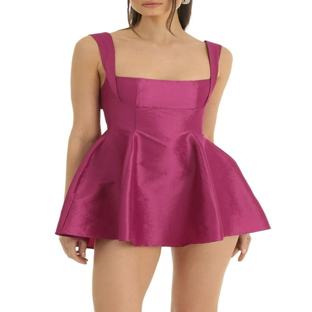 Robe Sans Manches Mini Dos Nu pour Femmes Bretelles Spaghetti Robe de Cocktail