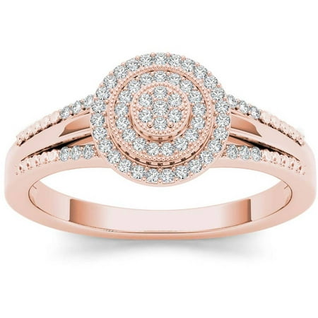 Imperial 1/6 Carat T.W. Diamond Split Shank Cluster Double Halo 10kt Rose Gold Engagement Ring