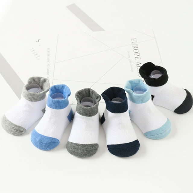 6 Pairs Color Random Baby Cotton Socks Breathable Elastic Infant Toddler Crew Socks, Splice Color, Boy, 1-3 Years Old
