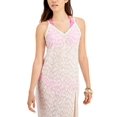 thumbnail image 2 of MIKEN SWIM Women's Ivory Animal Print Textured Slit Dress Deep V Neck Metallic Lurex Swimsuit Cover Up L, 2 of 7
