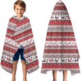 thumbnail image 3 of Red Christmas Folk Pattern Hooded Bath Towel，60"x35" for Ages 3 To 12 Kids, Quick Dry Lightweight Soft Microfiber Hood Beach Towel Cover Up for Kids, 3 of 7