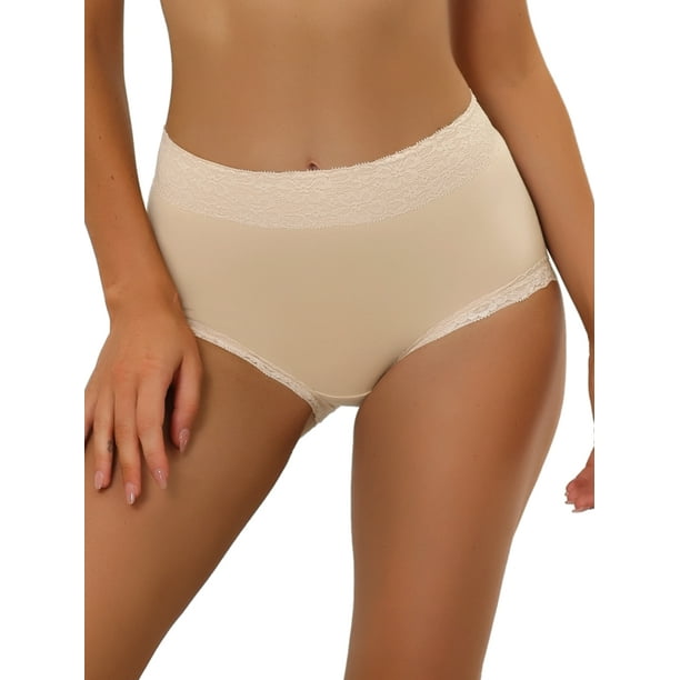 INSPIRAR CHIC Ropa interior de algodón para mujeres, bragas de talle alto con encaje, control de abdomen y cobertura total, XL Beige