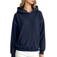 thumbnail image 2 of BODOAO Women's Rhinestone Hoodie Long Sleeve Pullover Sweatshirt Studded Hood Kangaroo Pocket Drop Shoulder Oversized Casual Fall Winter Top for Women Fashion Navy M, 2 of 4