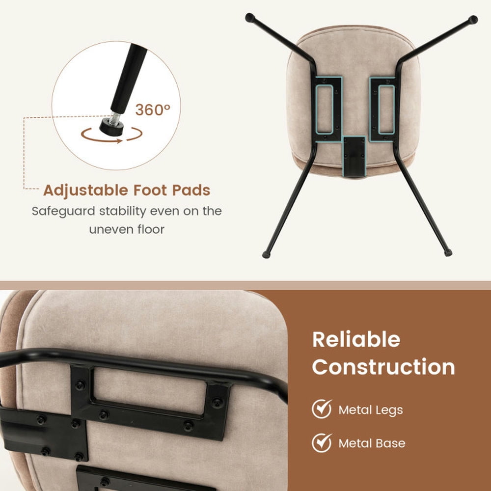 Demi Bonn Set of 2 Armless Dining Chairs with Metal Base and Padded Seat, Brown