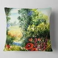 thumbnail image 2 of Designart Watercolor Landscape with Flowers - Landscape Printed Throw Pillow - 16x16, 2 of 5