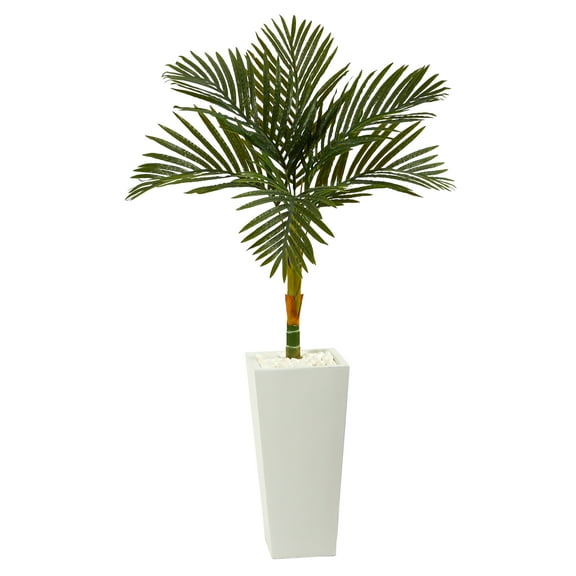 Nearly Natural 4.5ft Golden Cane Artificial Palm Tree in Tall White Planter