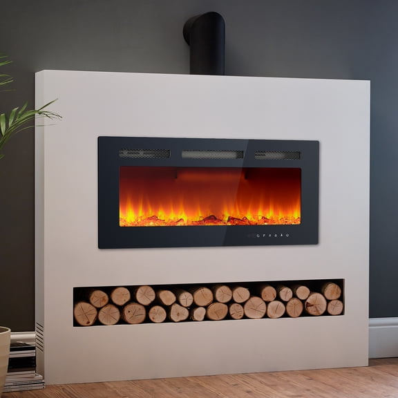 36 Inch Wall Mounted or Recessed Electric Fireplace Insert, Ultra-Thin Linear Heater 750/1500W, 12 Flame Colors