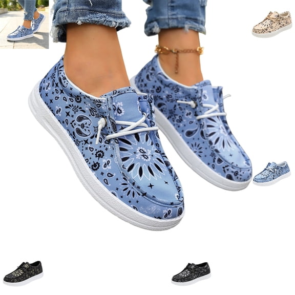 YOUYEDIAN Loafers for Women Casual Lace-up Comfy Versatile Floral Print Round Toe Flats Fashion Platform Slip On Walking Shoes