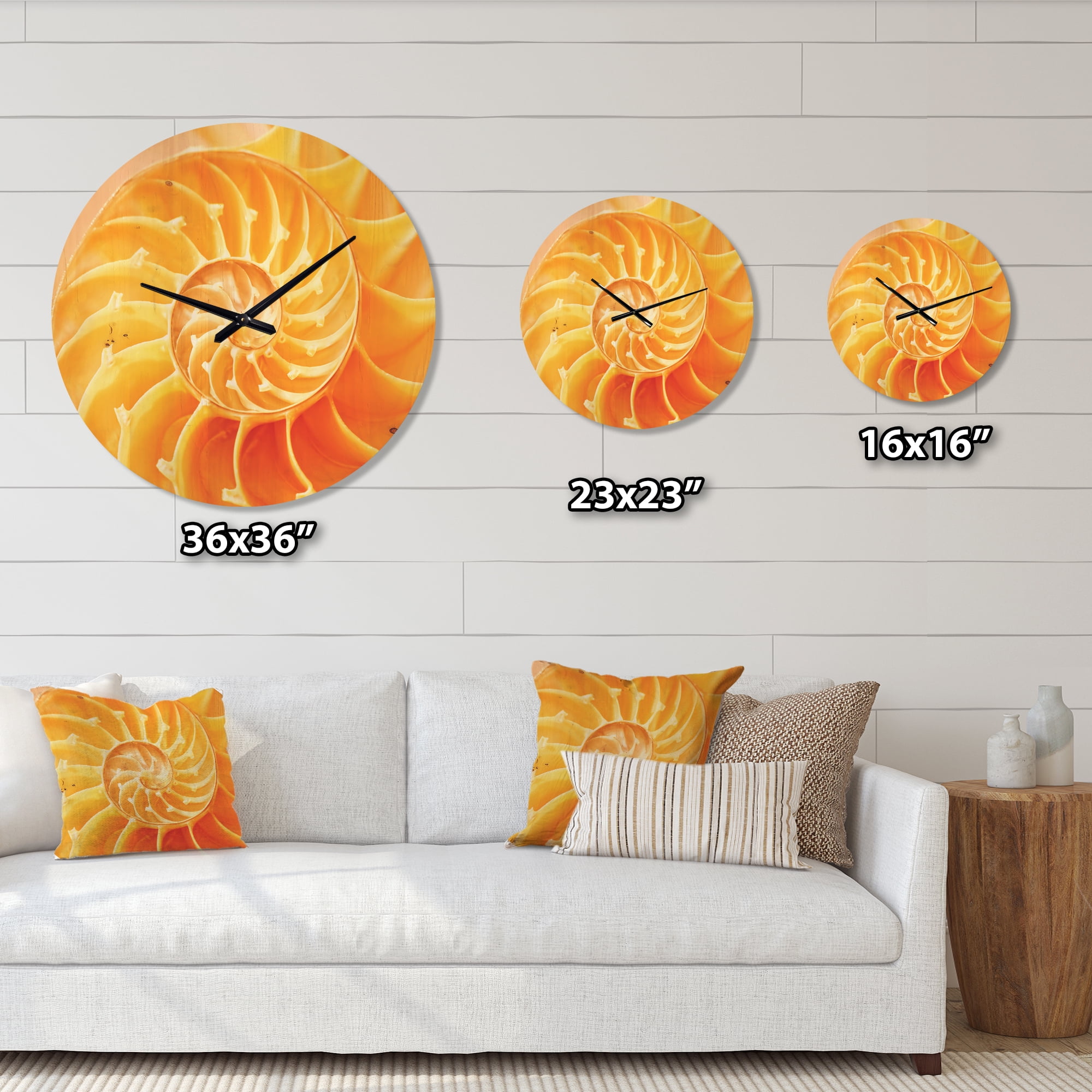 Designart 'Close Up Yellow Nautilus Shell' Modern Wood Wall Clock