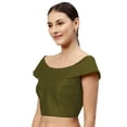 thumbnail image 2 of eloria Women's Art Silk Boat Neck Sari Top Blouse Partywear Sleevless Fillers With backside Zipper, Color : Olive Green, 2 of 6