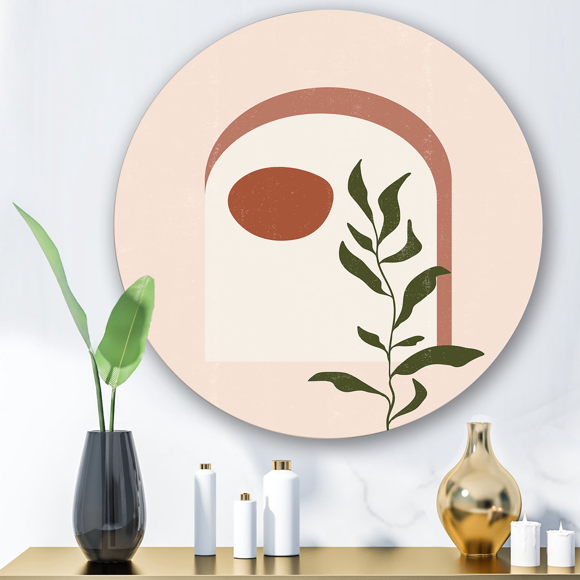 Designart 'Abstract Geometrical Leaf With Moon III' Modern Circle Metal Wall Art 11x11 - Disc of 11