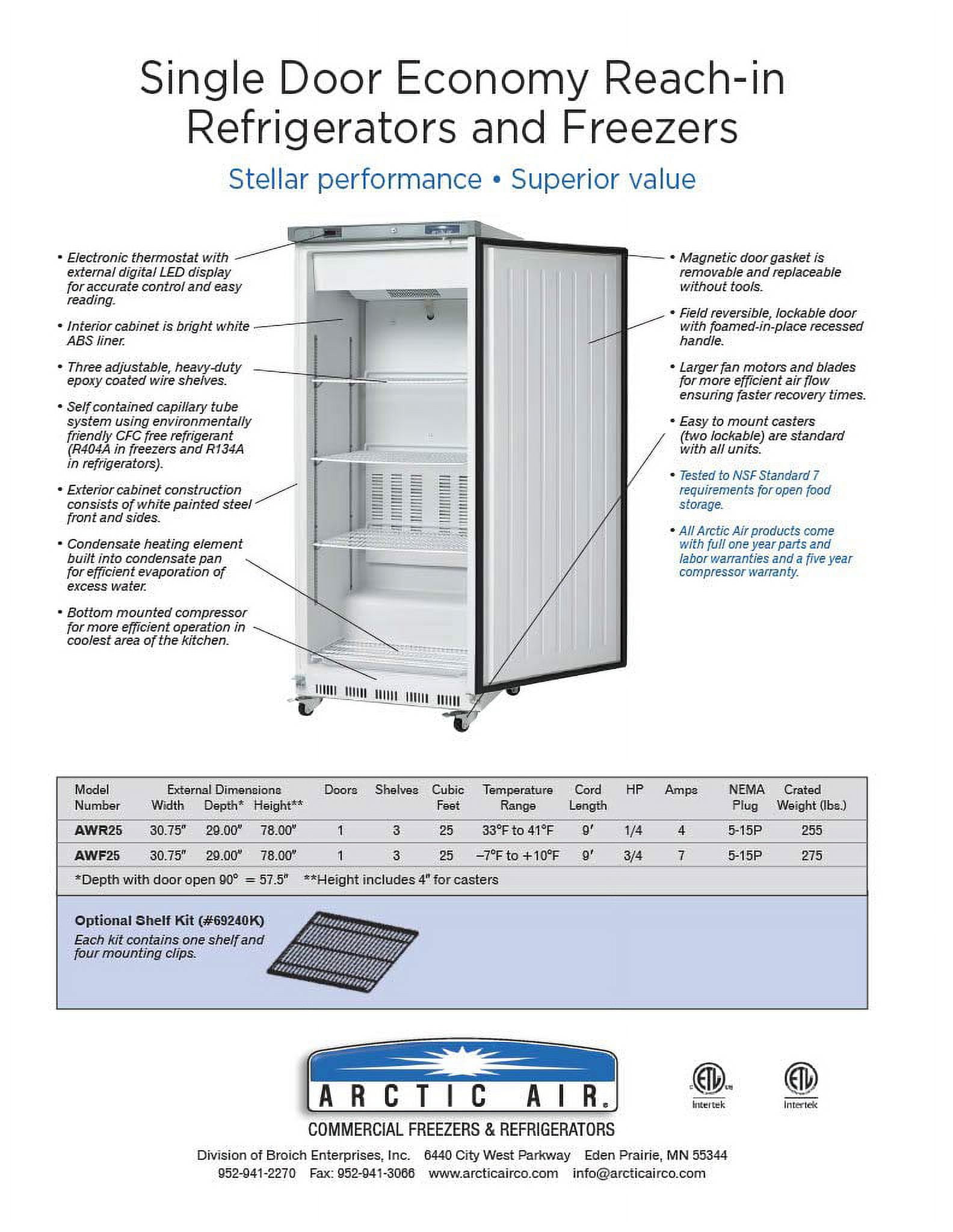 Arctic Air AWF25 Arctic Air AWF25 Single Door Reach-in Freezer, White