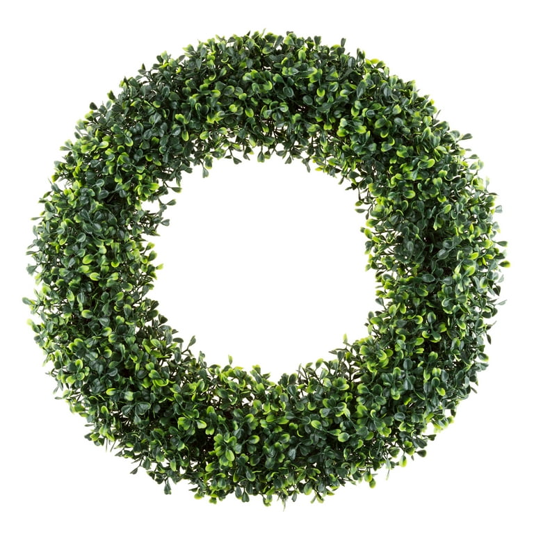 Round Green Faux Boxwood Front Door Wreath with Small white Flower Bud –  Door and Decor, LLC