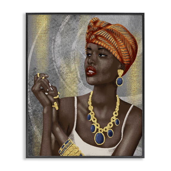 Stupell Industries Eclectic Woman with Glimmering Jewelry Black Framed Giclee Art, 11 x 14, by Marcus Prime