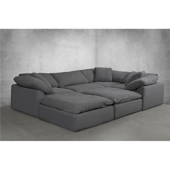 Cloud Puff Slipcovered Modular Sectional Sofa - Performance Gray 6 Piece