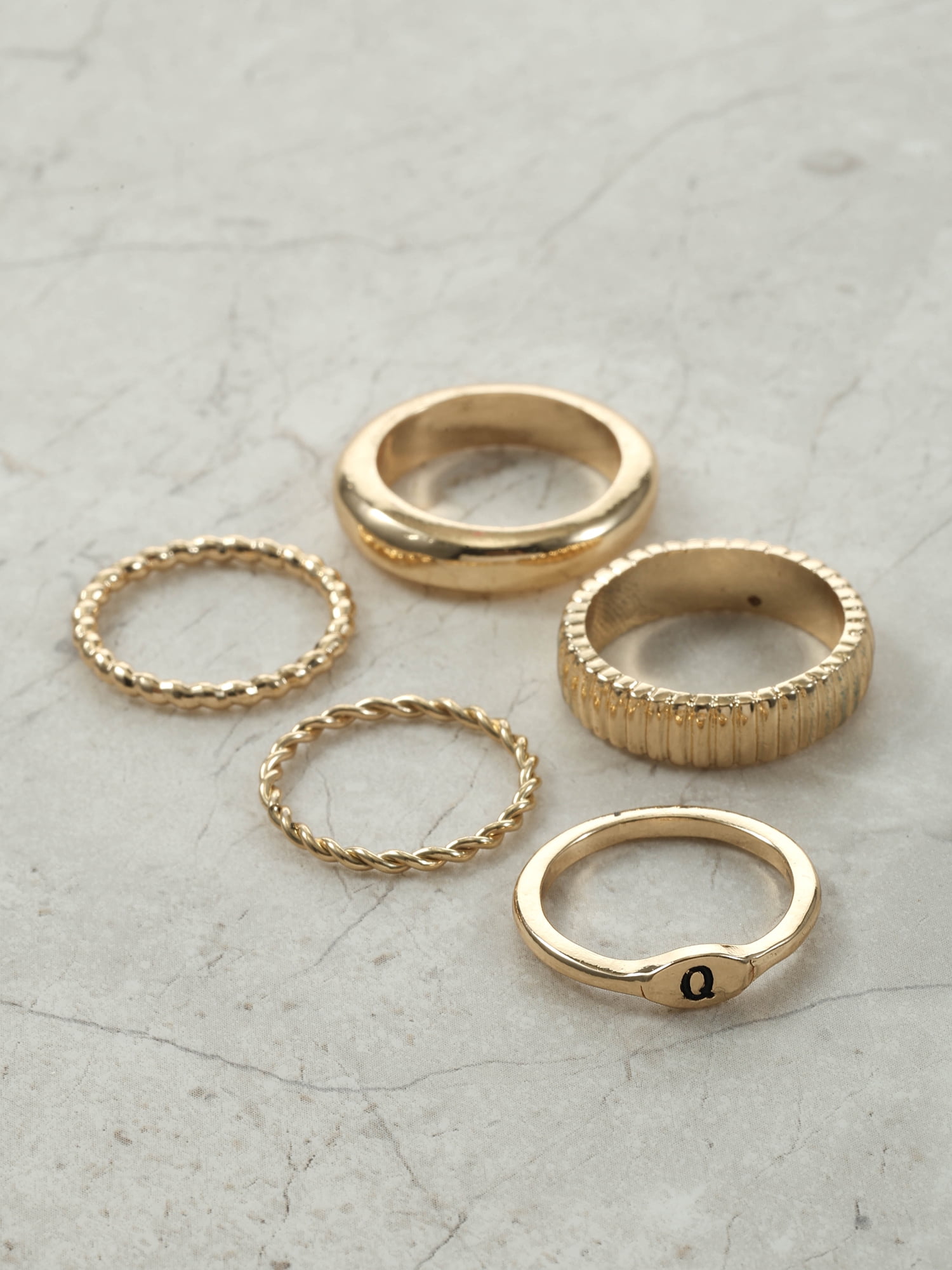 Time and Tru Goldtone Initial Letter Ring Set, 5 Piece, Size 7, Letter Q