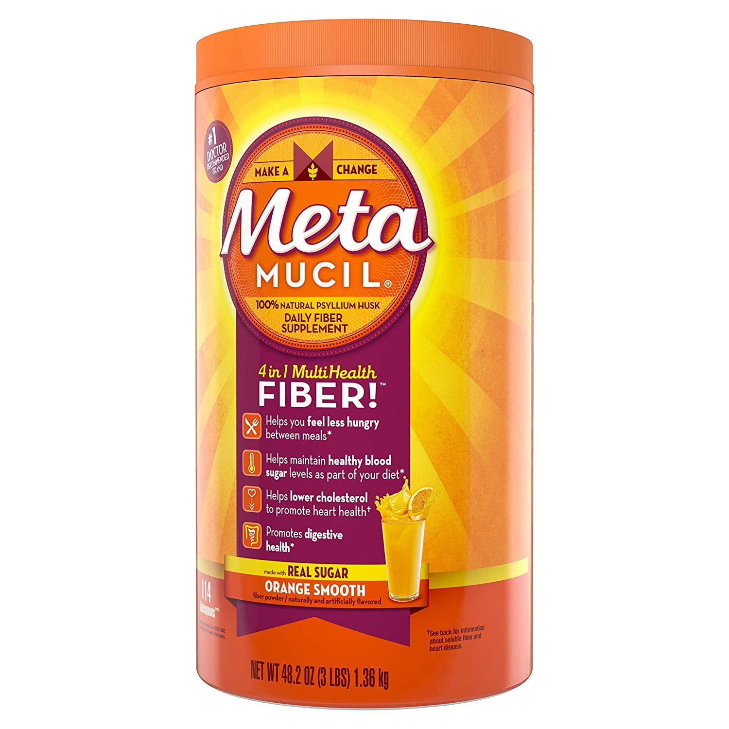 Meta Mucil 4 in 1 MultiHealth Fiber Supplement Powder Orange Smooth