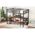 thumbnail image 4 of Twin XL Metal Loft Bed with Desk and Shelves, Loft Bed with Ladder and Guardrails, Loft Bed Frame for Bedroom, Black, 4 of 18
